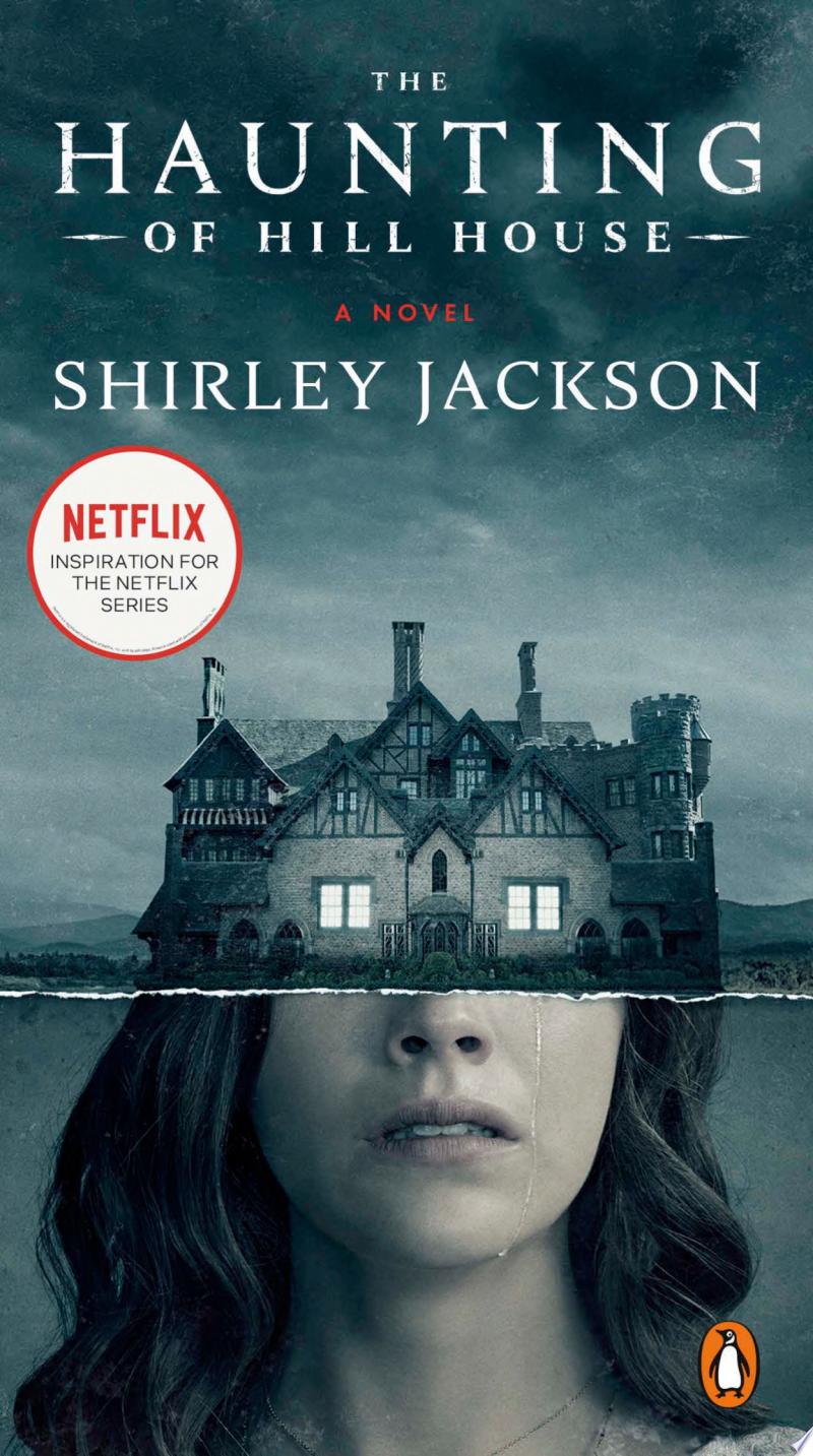 Cover for "The Haunting of Hill House" shows a woman with dark hair and the upper half of her head is replaced with a gothic house