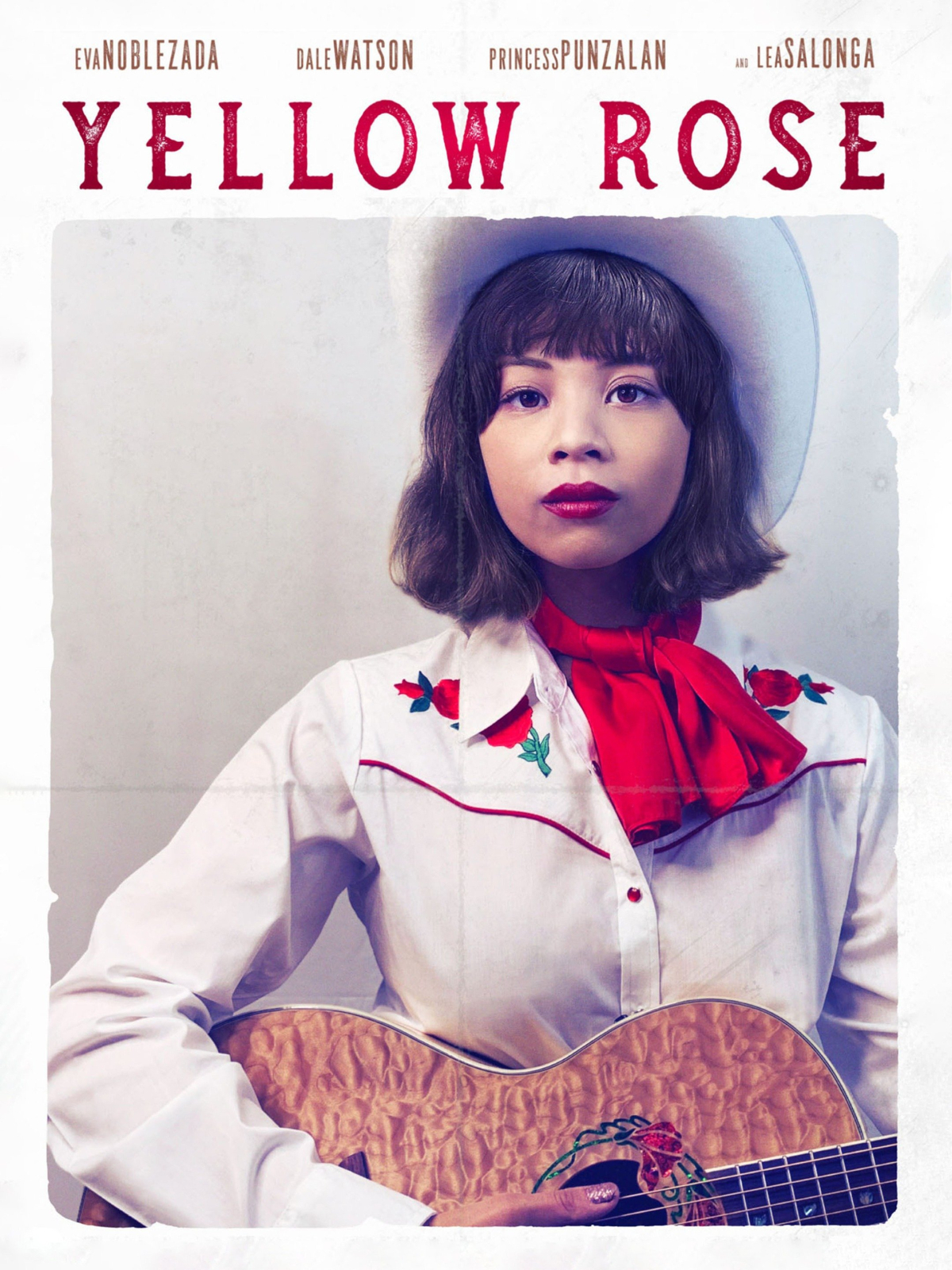 Yellow Rose. A Filipina teen holding a guitar wearing a white western style outfit