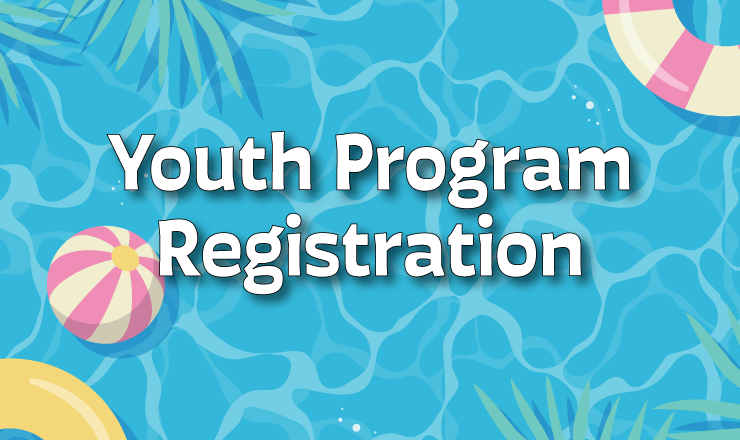 Youth Program Registration on a background of blue water with inflatable pool toys