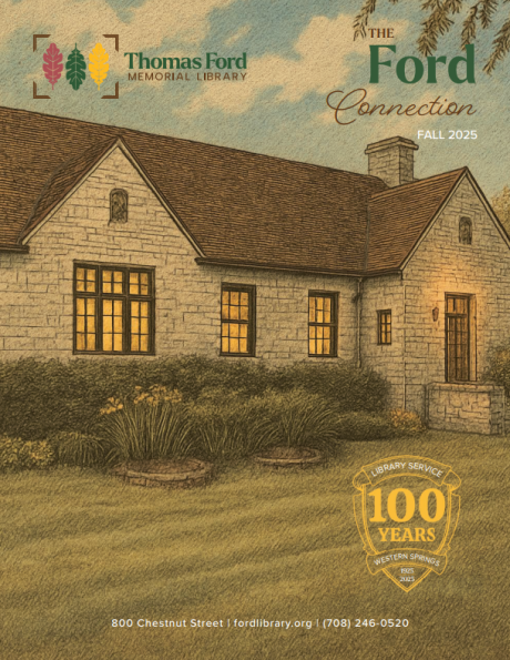 Cover of Fall Newsletter with an illustration of the library on the cover